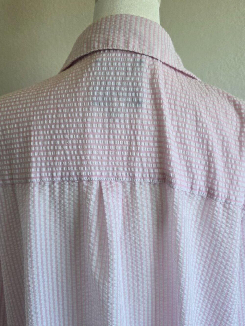 Casa Cabana Shirt Women XXL Pink White Stripe Seersucker Roll Tab Sleeve Coastal - Picture 7 of 8